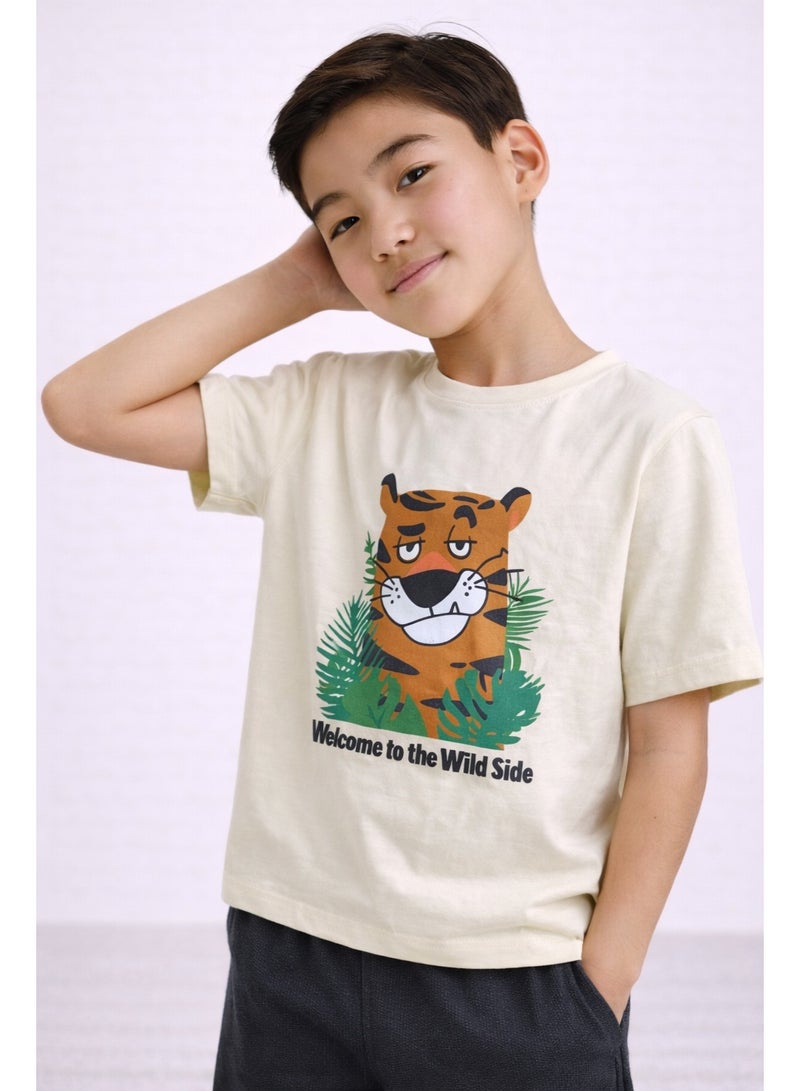 victor and jane Boys’ 2-Piece Set – Tiger Graphic T-Shirt (Front & Back Print) & Shorts - Image 2